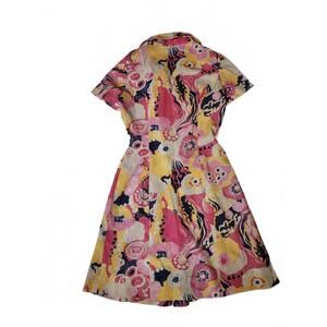 Vintage Floral Short Sleeve Dress Retro 60's size small